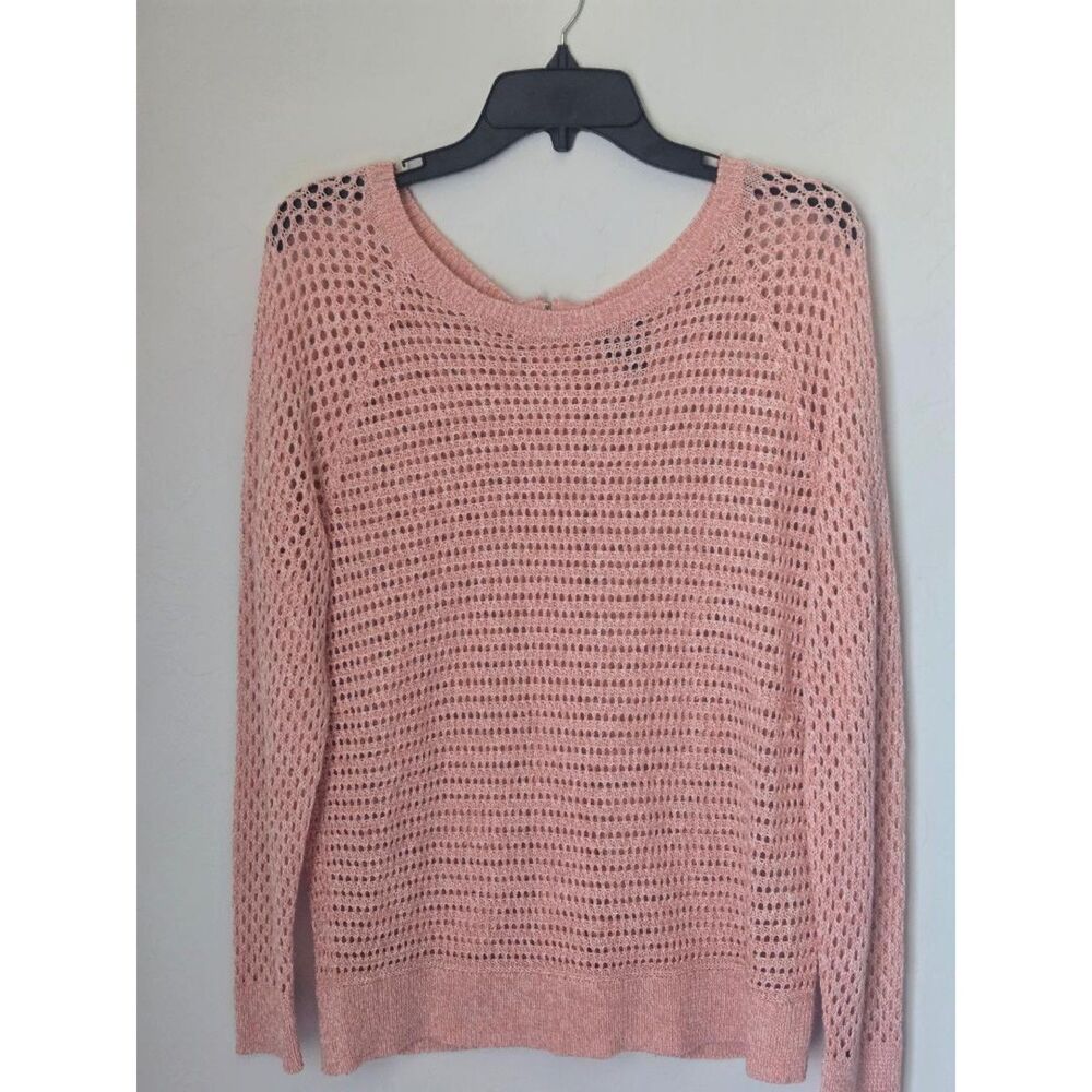 SOHO Pink Open-Knit Long-Sleeve Sweater Scoop Neck Full Zip Back Size M